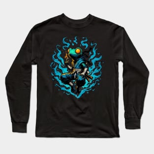 Cool Ninja Samurai Frog Anime Ink Long Sleeve T-Shirt